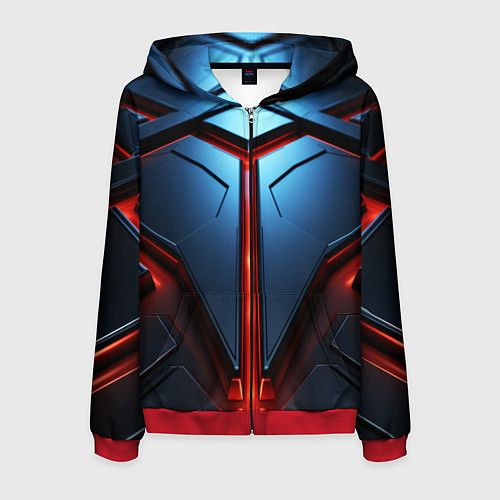 Мужская толстовка на молнии Разлом плит под углом с красным светом / 3D-Красный – фото 1