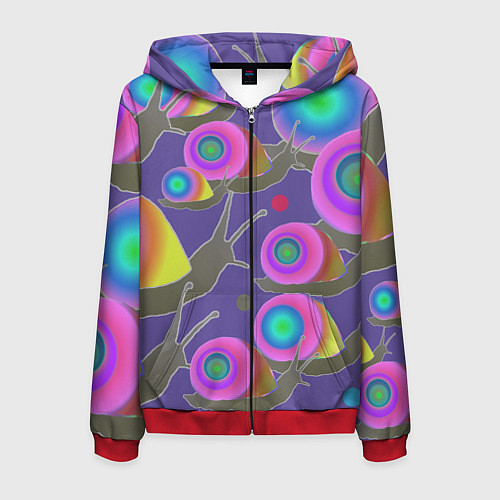 Мужская толстовка на молнии Разноцветные улитки - паттерн с градиентом / 3D-Красный – фото 1