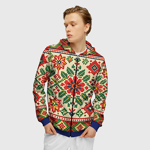 Мужская толстовка на молнии Славянский узор и орнамент / 3D-Синий – фото 3