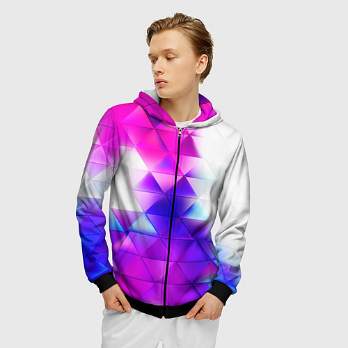 Мужская толстовка на молнии Неоновые треугольники абстракция / 3D-Черный – фото 3