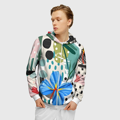 Мужская толстовка на молнии Цветы горошек абстракция / 3D-Белый – фото 3