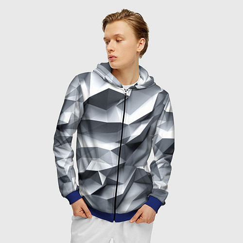 Мужская толстовка на молнии Белая геометрия с искажением / 3D-Синий – фото 3
