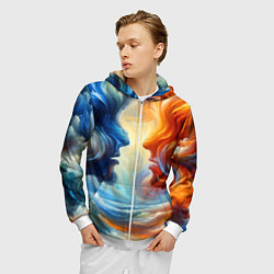 Толстовка 3D на молнии мужская Профили парня и девушки - две стихии, цвет: 3D-белый — фото 2