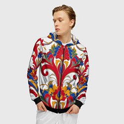 Толстовка 3D на молнии мужская Яркий алый узор, цвет: 3D-черный — фото 2