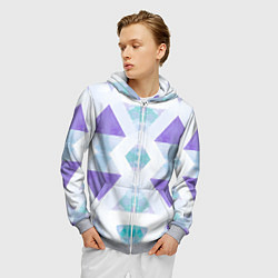 Толстовка 3D на молнии мужская Нежная геометрическая абстракция голубоватая, цвет: 3D-меланж — фото 2