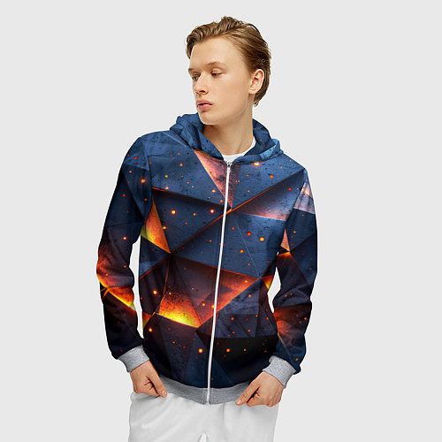 Мужская толстовка на молнии Геометрический рендер с эффектом свечения / 3D-Меланж – фото 3