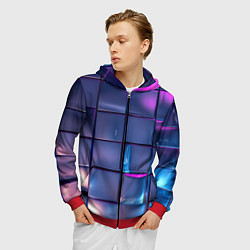 Толстовка 3D на молнии мужская Неоновые кубики, цвет: 3D-красный — фото 2