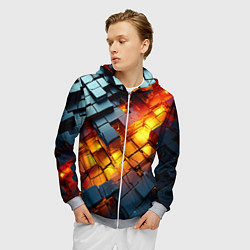 Толстовка 3D на молнии мужская Трехмерные кубики с разрушением, цвет: 3D-меланж — фото 2