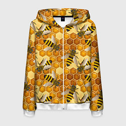 Толстовка 3D на молнии мужская Пчелиный цветной паттерн, цвет: 3D-белый