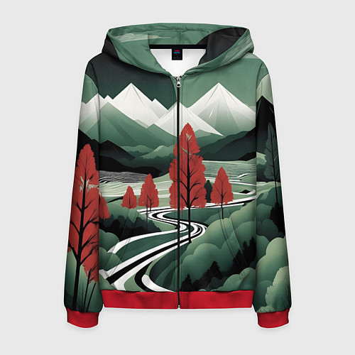 Мужская толстовка на молнии Дорога на природу / 3D-Красный – фото 1