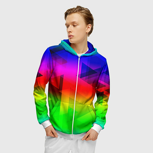 Мужская толстовка на молнии Неоновая геометрия градиент / 3D-Белый – фото 3