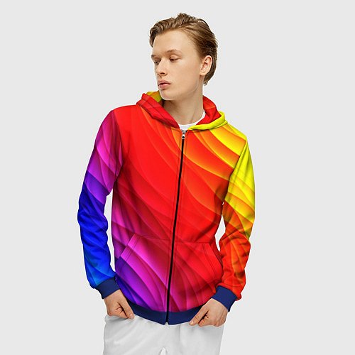 Мужская толстовка на молнии Абстрактные волны текстура / 3D-Синий – фото 3