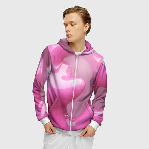 Мужская толстовка на молнии Розовые краски абстракция / 3D-Белый – фото 3