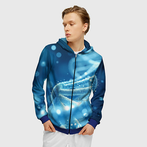 Мужская толстовка на молнии Днк в синем свечении / 3D-Синий – фото 3