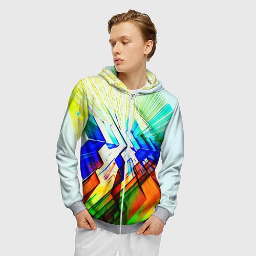 Мужская толстовка на молнии Неоновая абстракция стекло / 3D-Меланж – фото 3