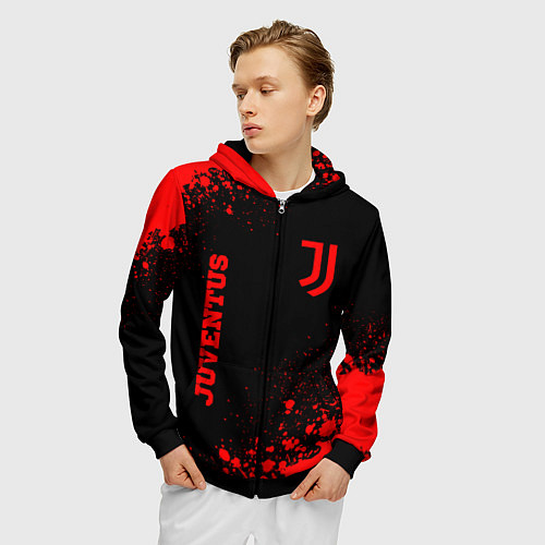 Мужская толстовка на молнии Juventus - red gradient вертикально / 3D-Черный – фото 3