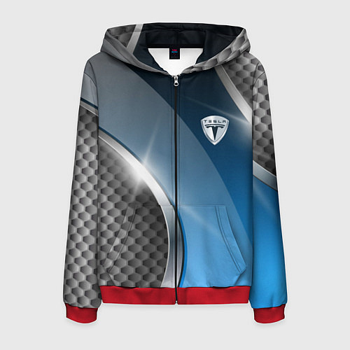 Мужская толстовка на молнии Tesla carbon steel / 3D-Красный – фото 1