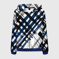 Мужская толстовка на молнии Косая клетка бело-синяя