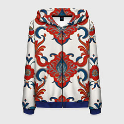 Мужская толстовка на молнии Узор красно-синий на белом фоне