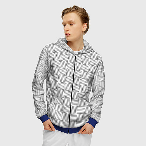 Мужская толстовка на молнии Геометрический узор из черных линий / 3D-Синий – фото 3