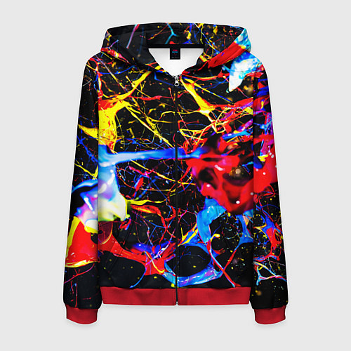 Мужская толстовка на молнии Неоновые брызги красок / 3D-Красный – фото 1