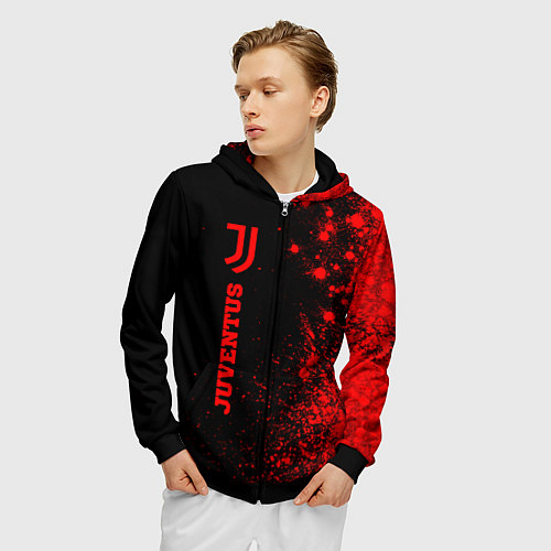 Мужская толстовка на молнии Juventus - red gradient по-вертикали / 3D-Черный – фото 3