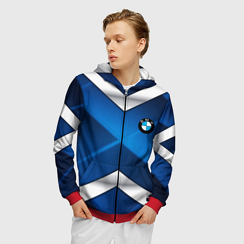 Мужская толстовка на молнии BMW metalic blue abstract / 3D-Красный – фото 3