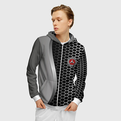 Мужская толстовка на молнии Mercedes металическая сетка / 3D-Белый – фото 3