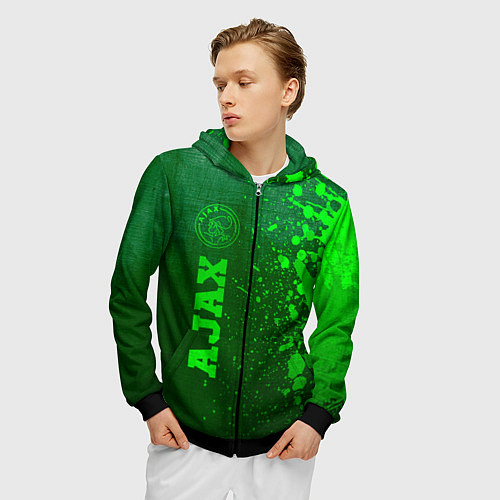 Мужская толстовка на молнии Ajax - green gradient по-вертикали / 3D-Черный – фото 3