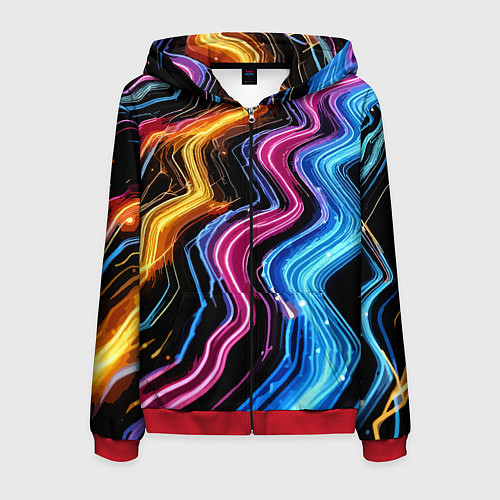 Мужская толстовка на молнии Неоновые полосы - нейроарт / 3D-Красный – фото 1