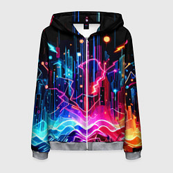 Толстовка 3D на молнии мужская Neon fantasy - ai art, цвет: 3D-меланж