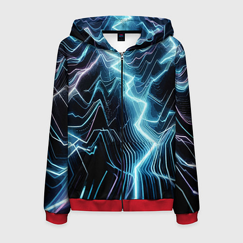 Мужская толстовка на молнии Разряд молнии - неоновое свечение / 3D-Красный – фото 1