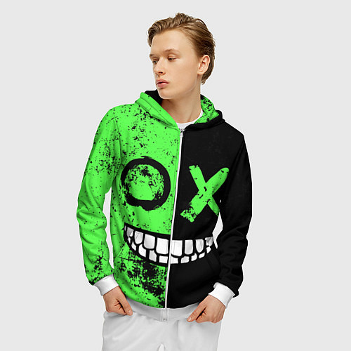 Мужская толстовка на молнии Кислотный злобный смайлик / 3D-Белый – фото 3