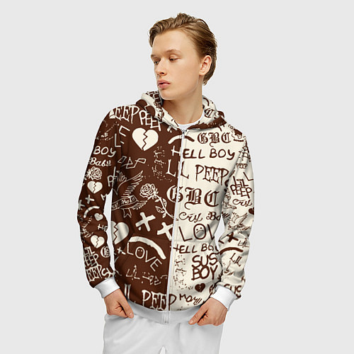 Мужская толстовка на молнии Lil peep retro pattern / 3D-Белый – фото 3