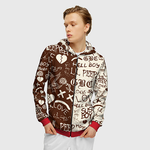 Мужская толстовка на молнии Lil peep retro pattern / 3D-Красный – фото 3