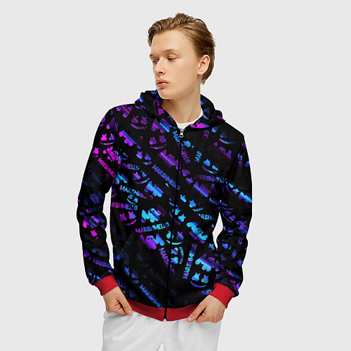 Мужская толстовка на молнии Marshmello neon club / 3D-Красный – фото 3