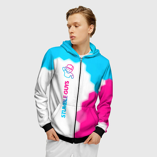 Мужская толстовка на молнии Stumble Guys neon gradient style по-вертикали / 3D-Черный – фото 3