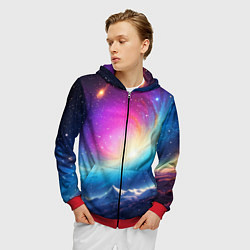 Толстовка 3D на молнии мужская Бескрайний космос, цвет: 3D-красный — фото 2