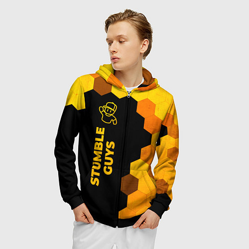 Мужская толстовка на молнии Stumble Guys - gold gradient по-вертикали / 3D-Черный – фото 3