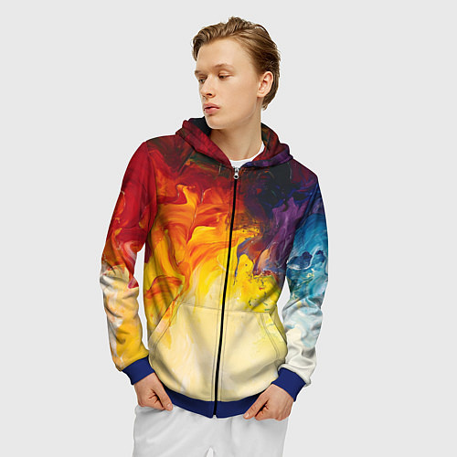 Мужская толстовка на молнии Подтеки масляных красок / 3D-Синий – фото 3
