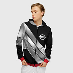 Толстовка 3D на молнии мужская Nissan metal steel auto, цвет: 3D-красный — фото 2