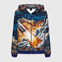 Толстовка 3D на молнии мужская Мозаика ракета, цвет: 3D-синий
