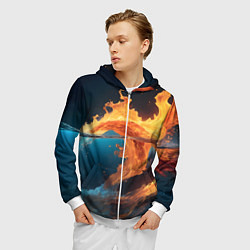 Толстовка 3D на молнии мужская Вода и огонь, цвет: 3D-белый — фото 2