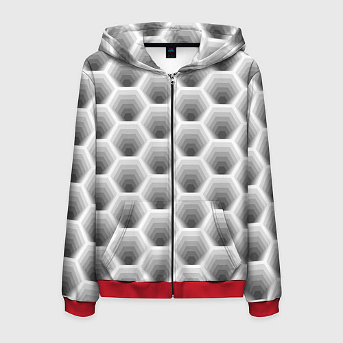 Мужская толстовка на молнии Неоновые соты / 3D-Красный – фото 1