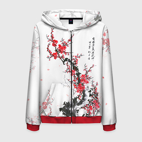 Мужская толстовка на молнии Китайская слива / 3D-Красный – фото 1