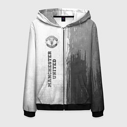 Толстовка 3D на молнии мужская Manchester United - white gradient по-вертикали, цвет: 3D-черный