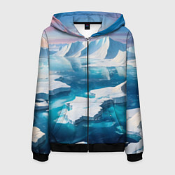 Толстовка 3D на молнии мужская Арктика льдины, цвет: 3D-черный