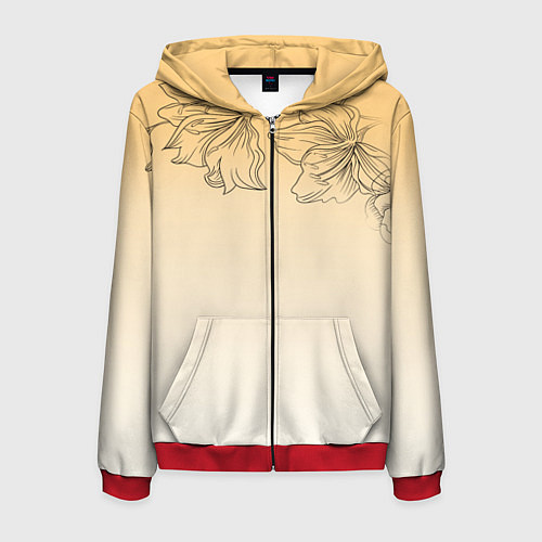 Мужская толстовка на молнии Градиент желтый с цветами / 3D-Красный – фото 1