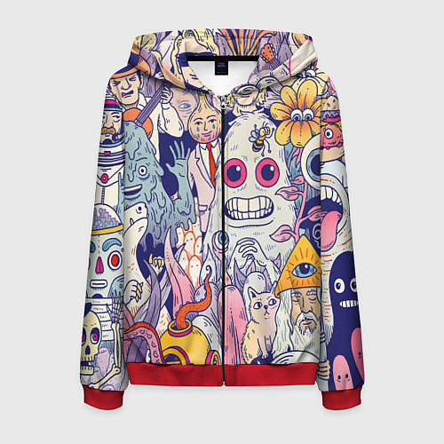 Мужская толстовка на молнии Психоделические монстры / 3D-Красный – фото 1