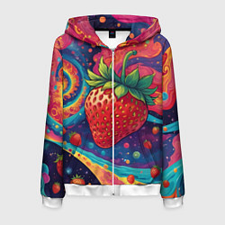 Толстовка 3D на молнии мужская Психоделика клубничка, цвет: 3D-белый